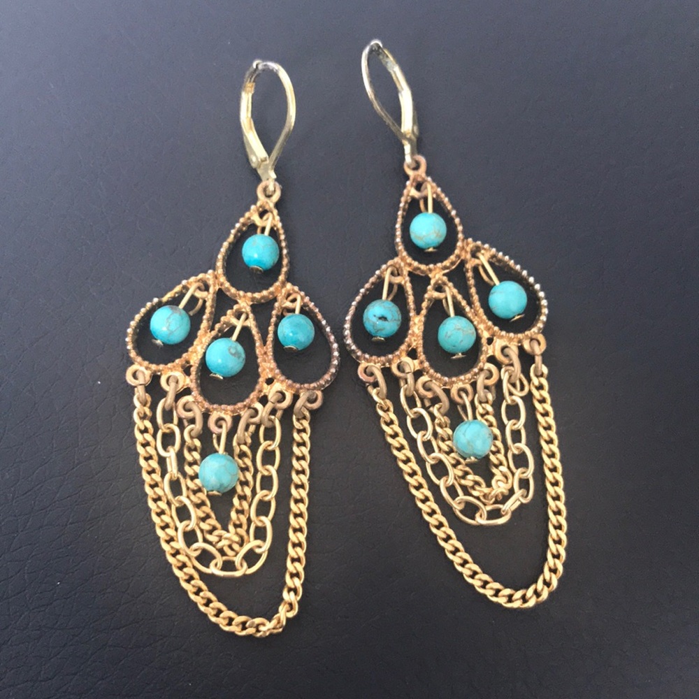 Gold and Blue Dangle Earrings